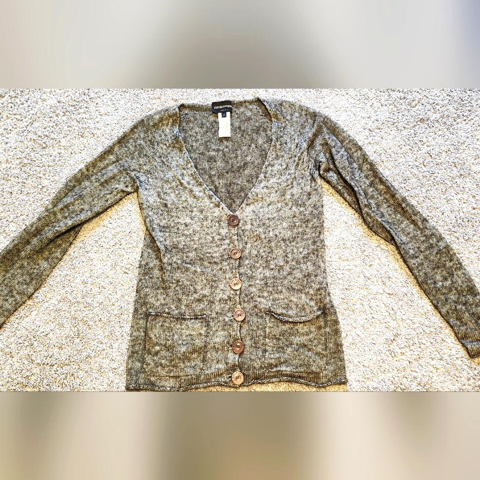 Emporio Armani Angora Cardigan Size Xs (38 Italian) Brown/Silver